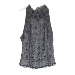 VTG Papell Boutique Evening Silk Beaded Top XL Grey Floral Sleeveless AS-IS